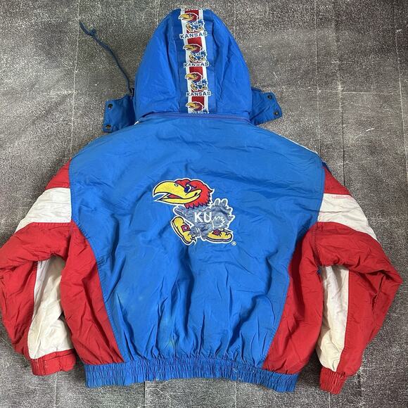 Men's Vintage 90's Turbo Starter Kansas KU Jayhawks Blue Puffer Jacket Sz 2XL - Picture 5 of 8